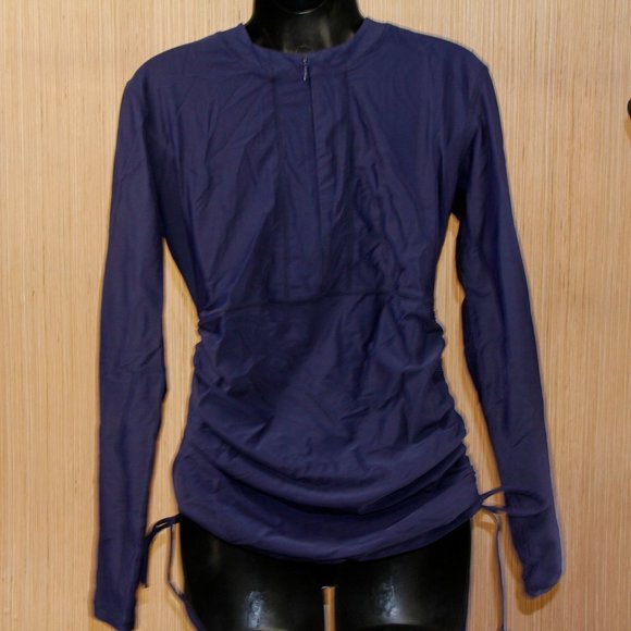 Women's Half-Zip Front Rash Guard, UPF 50+ Side Adjustable Long Sleeve Swim- M - Picture 3 of 5